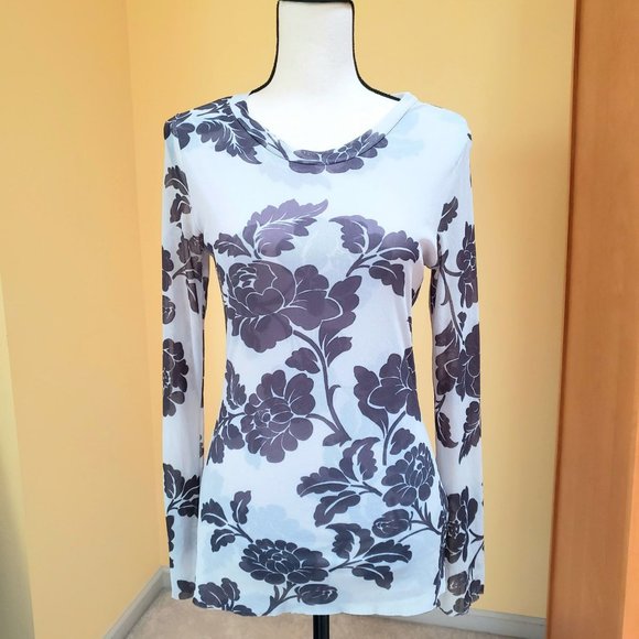 ~Pretty Floral Fitted Mesh Tunic Shirt~ - Picture 1 of 6